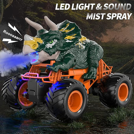 Bennol Remote Control Dinosaur Truck Toys for Kids Boys 3-5 4-7, 2.4GHz RC Dino Car Toys with Light, Sound & Spray, Indoor Outdoor All Terrain Electric RC Monster Car Gifts for 3 4 5 8 10 12 Boys Kids