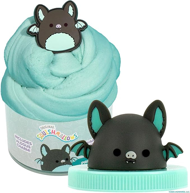 Original Squishmallows Aldous The Fruit Bat Premium Cloud Slime, Vanilla-Scented, 8 oz., Storage Container with Figurine Topper, Rubber Charm, Goodie Bags Stuffers, Kids Party Favors, Sensory Toy