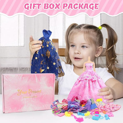 100 Pcs Doll Clothes and Accessories - 5 Wedding Gowns 10 Slip Dresses 2 Fashion Dresses 2 Tops 2 Pants 2 Bikini Swimsuits 10 Shoes and Accessories for 11.5 inch Dolls,Doll Dress up Toys for Girl Gift