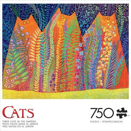 Buffalo Games - Kathryn Kramer Waters - Three Cats in The Garden - 750 Piece Jigsaw Puzzle for Adults -Challenging Puzzle Perfect for Game Nights - Finished Size is 24.00 x 18.00