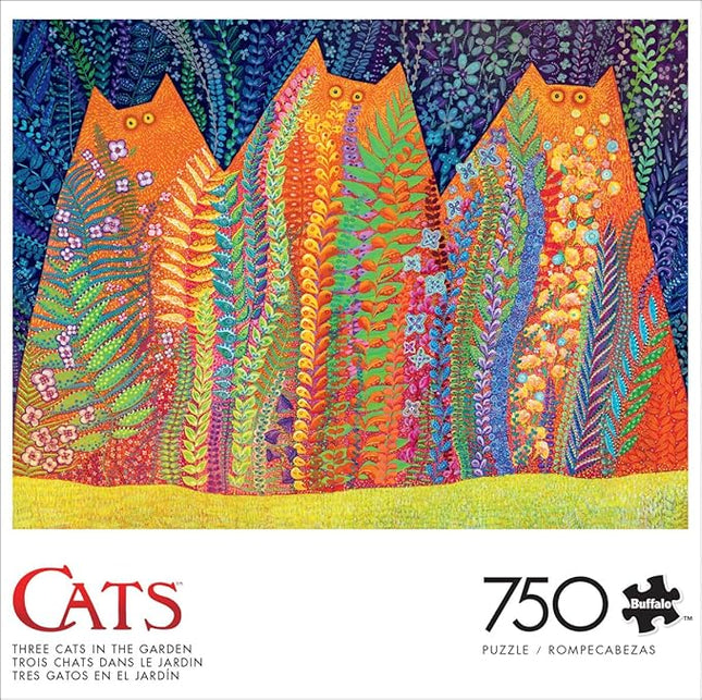 Buffalo Games - Kathryn Kramer Waters - Three Cats in The Garden - 750 Piece Jigsaw Puzzle for Adults -Challenging Puzzle Perfect for Game Nights - Finished Size is 24.00 x 18.00