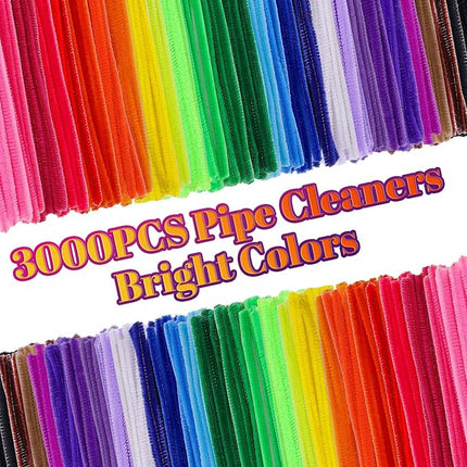 Caydo 3000 Pieces Pipe Cleaners 40 Assorted Colored Chenille Stems with 100 Pieces Wiggle Eyes for Art and Crafts and Valentine's Day Decorations (6 mm x 12 inch)