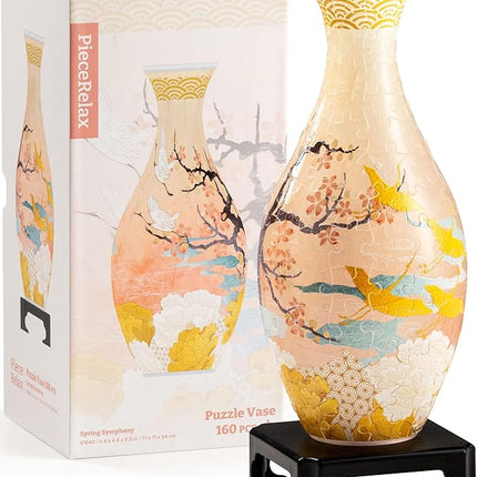 PieceRelax Unique Flower Vase - 3D Puzzle Vase for Adults to Flower Arrangement and Home Decoration Made by 160 Curved and Translucent Plastic Puzzle Pieces - Spring Symphony [S1040]