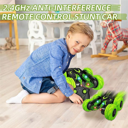 Eulogia Remote Control Cars for Kids 5-12, RC Stunt Car with LED Headlights, 360° Rotation, Double-Sided Driving, Off-Road Flips RC Toy Cars for Boys Girls Birthday Easter Gifts