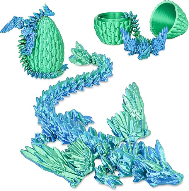 Winged Dragon Surprise Egg 3D Printed Eggs with Dragon Inside Collectible Fantasy Desk Toy Gifts for Kids Adults Christmas Easter Birthdays Holiday Decor(Christmas Green,Large)