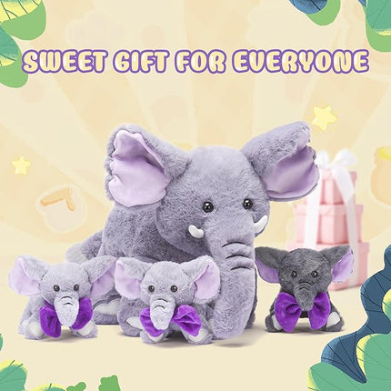 IKASA Mommy Elephant Stuffed Animal Mom and Baby Plush Toy, Cute 17" Soft Small Mama Family Set Cuddly Toy with Little Mini Babies,Gifts for Kids
