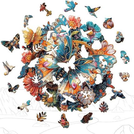 Wooden Puzzles for Adults - Mechanical Butterfly Wood Puzzles Adult - Unique Animal Shape Wooden Jigsaw Puzzles for Adults - Birthday Gifts for Puzzle Lovers, Family (8.4 * 8.4in)