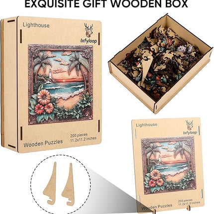 Wooden Puzzles for Adults 500 Pieces, Lighthouse Wooden Jigsaw Puzzles, Adult Puzzles Wooden Toys Home Decor Gift Family Brain Game for Men Women Elders Seniors, 15.9x15.9 inch