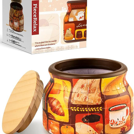 PieceRelax 3D Puzzle Jar 64 Plastic Pieces for Adults - Live Cozy - Wooden Lid Container for Kitchen Dining Study Living Room No Glue Requied Small [BC1021]
