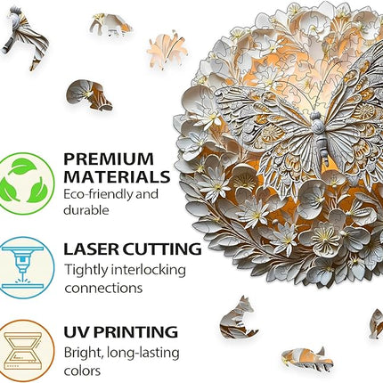 Wooden Puzzles for Adults, Wooden Jigsaw Puzzles for Adults Kids, 3D Butterfly Unique Shaped Wood Puzzles Adult, Creative Birthday Gifts for Friends Family Game(Butterfly, Royal)