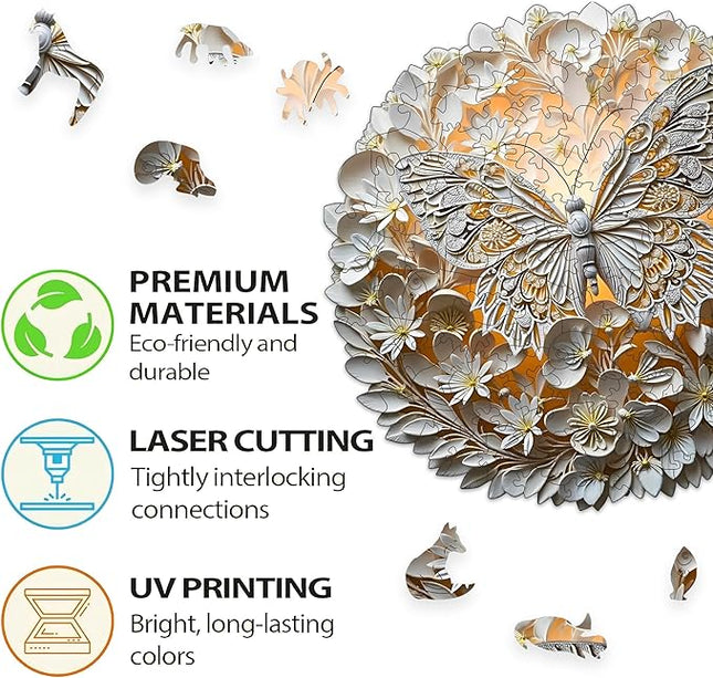 Wooden Puzzles for Adults, Wooden Jigsaw Puzzles for Adults Kids, 3D Butterfly Unique Shaped Wood Puzzles Adult, Creative Birthday Gifts for Friends Family Game(Butterfly, Royal)