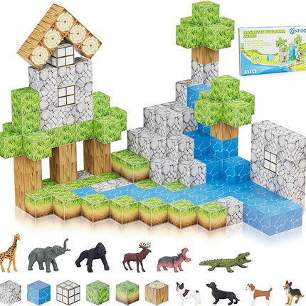 Contixo Magnetic Blocks - 100PCS Magnet Building Tiles Cubes for Kids Ages 3-8, STEM Stacking Learning Toys with Vibrant Colors, Educational Toddler Construction Toys for Creative Play, Birthday Gifts