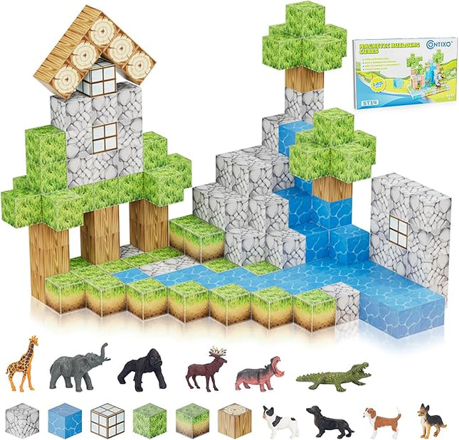 Contixo Magnetic Blocks - 100PCS Magnet Building Tiles Cubes for Kids Ages 3-8, STEM Stacking Learning Toys with Vibrant Colors, Educational Toddler Construction Toys for Creative Play, Birthday Gifts