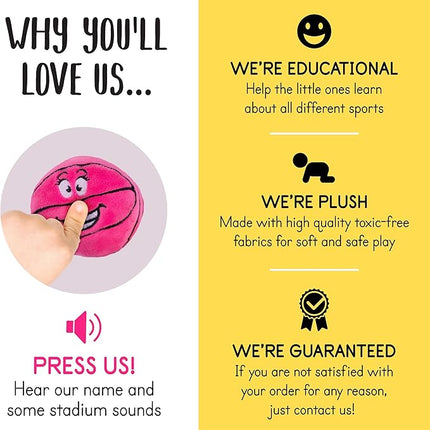 Talking Plush Sports Balls for Toddlers 1-3 | Soft Baby Toys | Set of 4 - Basketball, Baseball, Soccer Ball & Football