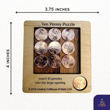 10 Penny Puzzle - Coffee Table Puzzle - Executive Toy - Wood Brain Teaser