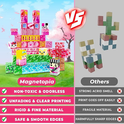 Magnetic Blocks - 100PCS Magnetic Building Block Cubes, Magnet Blocks Transparent Castle Princess Toy Building Sets for Kids, STEM Stacking Magnets Toys, Easter Birthday Gift for Boys Girls Age 4-8