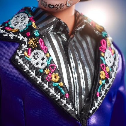 Barbie Signature Ken Fashion Doll, 2023 Dia de Muertos Collectible with Blue Jacket, Black Hat & Doll Stand