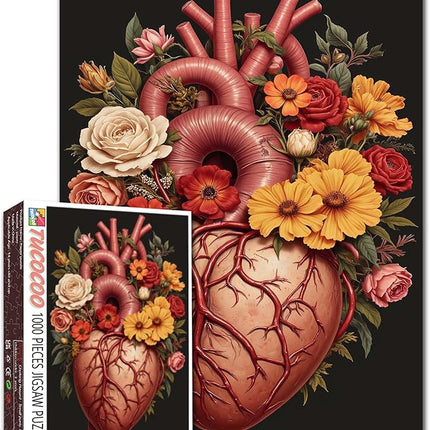 Human Organ Jigsaw Puzzles 1000 Pieces for Adults, Families (Men Heart,Flowers,Tropical Plants) Pieces Fit Together Perfectly 19.7''x27.6''inch Body Anatomy Frameable Magic Puzzle Art（Colorful）