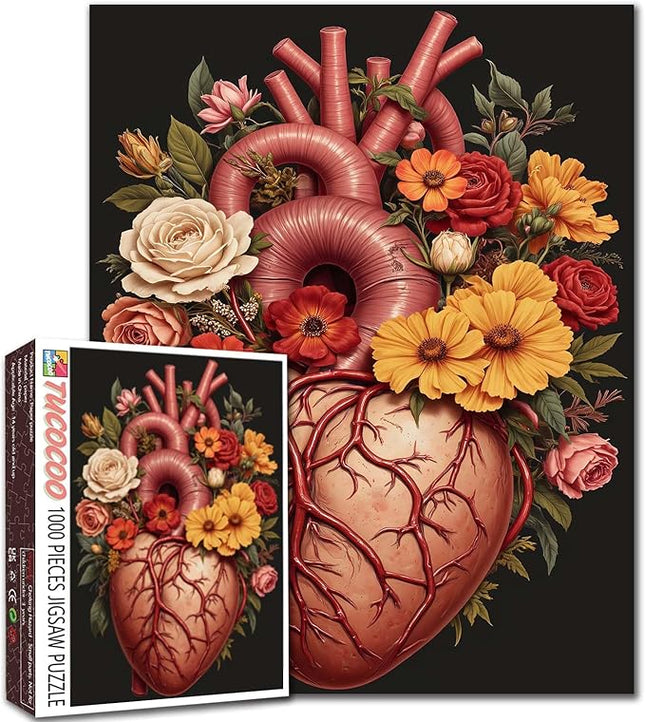 Human Organ Jigsaw Puzzles 1000 Pieces for Adults, Families (Men Heart,Flowers,Tropical Plants) Pieces Fit Together Perfectly 19.7''x27.6''inch Body Anatomy Frameable Magic Puzzle Art（Colorful）