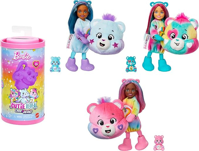 Barbie Cutie Reveal Care Bears Chelsea Small Doll & Accessories, Series 2 with Plush Costume & 6 Surprises Including Color Change (Styles May Vary)