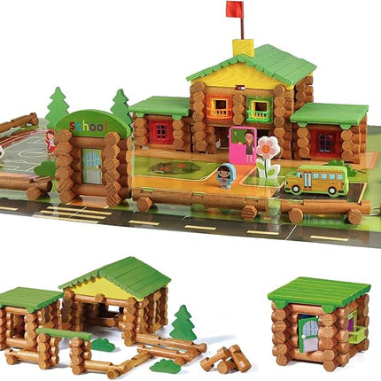 Wondertoys 269 Pieces Real Wood Logs Set Ages 3+, Classic Building Log Gift Set for Boys/Girls– Creative Construction Engineering - Top Blocks Game Kit - Preschool Education Toy