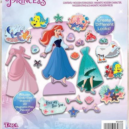 Tara Toy Princess Magnetic Wooden Dress Up – Pretend Play Set for Girls Ages 3+ with Wooden Doll, Mix-and-Match Outfits & Storage Box Great for Travel and Playdates