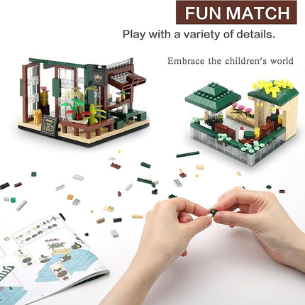 Street View Mini Building Blocks Coffee House Shop Store Building Kit Simulation Construction Educational Creative Gift for Adults（1025 pcs）