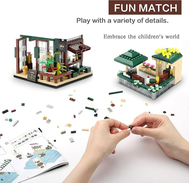 Coffee Shop Micro Building Blocks Set Mini House Simulation Building Educational Creative for Adult Ages of 14+ 1025 PCS Street View
