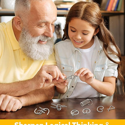 Coogam Metal Wire Puzzle Set of 16 with Pouch,Brain Teaser IQ Test Disentanglemen Iron Link Unlock Interlock Game Chinese Ring Magic Trick Toy for Party Favor Kids Adults Challenge