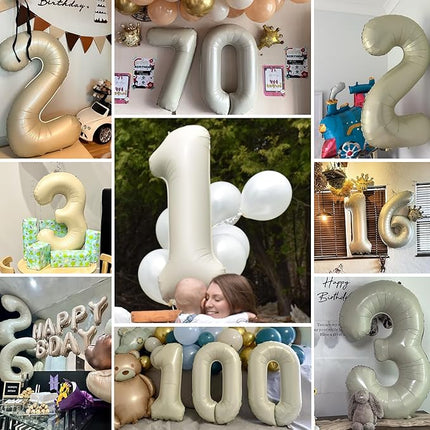 Smlpuame 40 Inch Beige Number 5 Balloons for 5th Birthday Decorations Boys Girl, Giant Self-Sealing Cream Foil Number 0-10 White Sand Balloon for Women Men Party Anniversary Baby Shower Supplies
