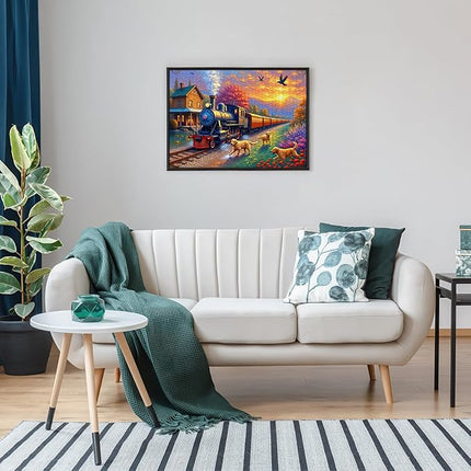 Puzzles for Adults 1000 Piece, Train and Dog Jigsaw Puzzle 1000 Pieces, Train Jigsaw Puzzles with Vintage Steam Train, Countryside Scenery, Cute Dog Great Gift for Family Friends