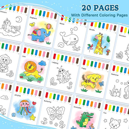 Paint with Water Coloring Books for Toddlers,Animal Theme Mess Free Watercolor Painting Papers for Kids Water Color Paint Kit Art Craft Gift for Ages 1-3, 4-8