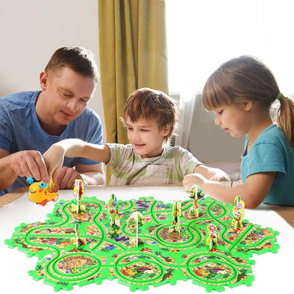 10Pcs Puzzle Racer Kids Car Track Set for Toddlers Boys, Race Tracks for Kids Ages 3-8, Puzzle Track Car Play Set, Educational Puzzles Cars Toys for 3 4 5 6 Year Old Boys (Snail)