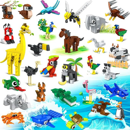 30 Packs Party Favors for Kids - STEM Toys Mini Animals Building Blocks Sets for Goodie Bags Stuffers Classroom Prizes, Valentines Day Birthday Gifts for Boys Girls Ages 6+