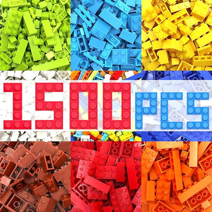 1500 Pieces Classic Building Bricks in 8 Popular Colors and 12 Mixed Shapes, Creative Small Building Blocks Set Learning Educational Toy Gift for Kids, Compatible with All Major Brands