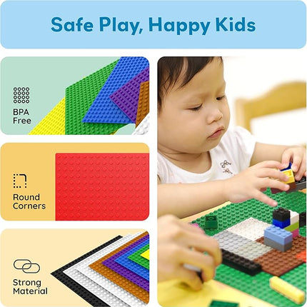 PicassoTiles Brick Baseplate Classic Building Block Foundation Kit 20 Pack 10"x10" Platform Multi Color Bricks Stud Blocks Compatible with All Major Brands STEM Construction Set Kids Ages 3+ PBS02