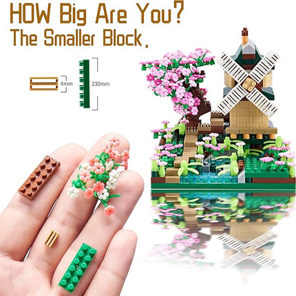 Architecture River Windmill Building Model Kit Micro Block Set Mini Blocks 600+ PCS with 2 Figure