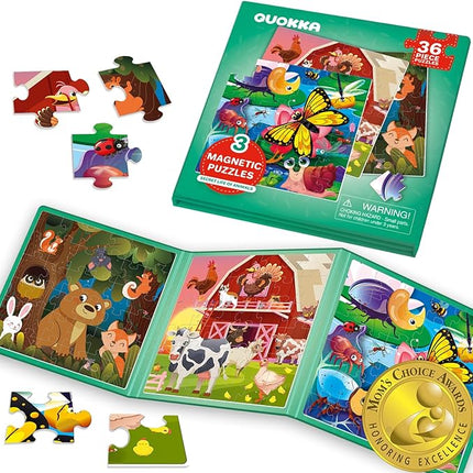 QUOKKA Magnetic Puzzles for Kids Ages 4-6 - 36 Pieces Sudoku Toddler Puzzles Ages 2-4 - Travel Games for Kids Ages 3-5 - Animal Farm Bugs Toddler Travel Toys - Car Airplane Road Trip Games