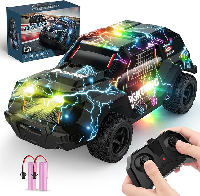 Remote Control Off Road RC Car for Kids - Cool Light Up 1/24 Scale Hobby Truck Race Car Toy Gifts for 3-8 Year Old Boys