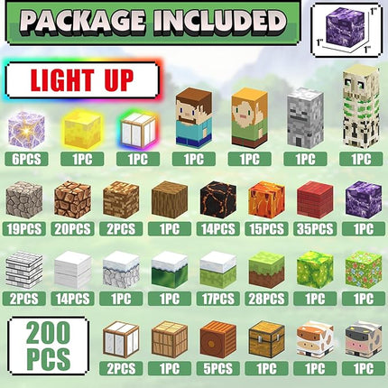 200PCS Magnetic Blocks Building Toys Set, Light Up Magnet Cubes, 3D Magnetic Building Blocks for Kids Boys Girls Ages 3+, STEM Sensory Christmas Birthday Present Construction Toys