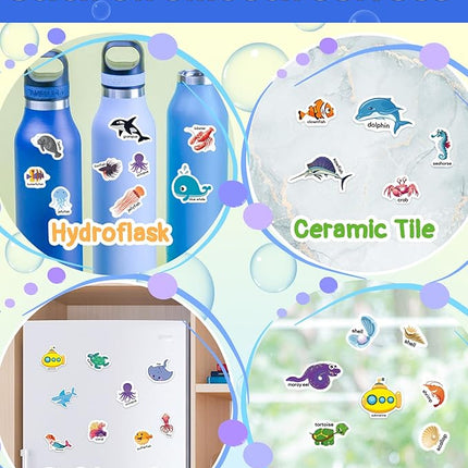 Benresive Reusable Sticker Book for Toddlers 2-4 Years, Fun Travel Stickers for Kids, Waterproof Sticker Books for Toddlers 1-3, Crafts Activities for Todddlers 1-3 2-4 3-5 - Ocean Animals