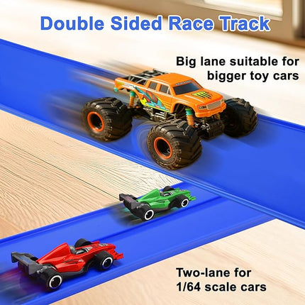 15 Ft Double Sided Flexible Race Track Set with 6 Toy Cars for Kids (Blue)