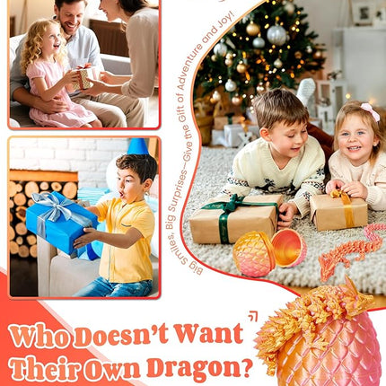 12 Inch 3D Printed Dragon - Mystery Surprise Egg with Flexible Articulated Dragon Inside, Cool Dragons Toys for Boys Kids Age 5-7