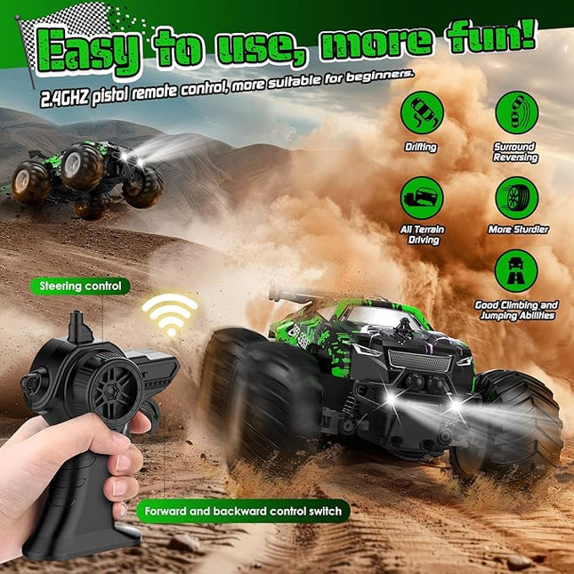 Remote Control Car, All-Terrain Remote Control Car for Boys, Rechargeable Rc Truck with LED, 1:20, 10KM/H, 2 Motors, 2.4GHZ, Speed Friendly, Sturdy, Rc Cars for Christmas, Kids, Beginner