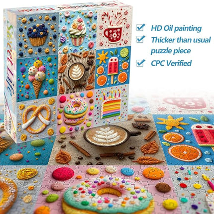 Bgraamiens 1000 Piece Jigsaw Puzzles for Adults – Sweet Life Dessert Grid – Colorful Food Art Puzzle with Cake, Coffee, Candy and Ice Cream – Bright Fun Gift for Relaxation
