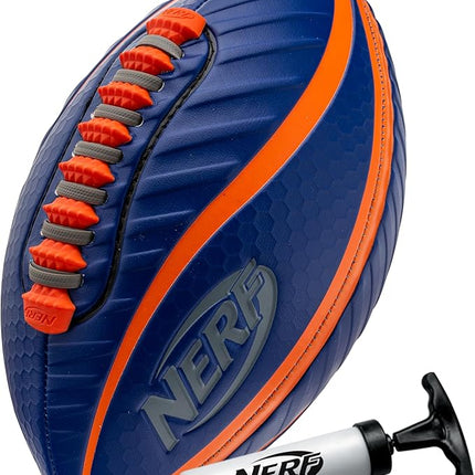 Nerf Spiral Grip Footballs - Patented Spacelace for Ultimate Spirals - Machine Stitched Construction - Pump Included - Junior or Mini - Blue/Orange or Green/Black