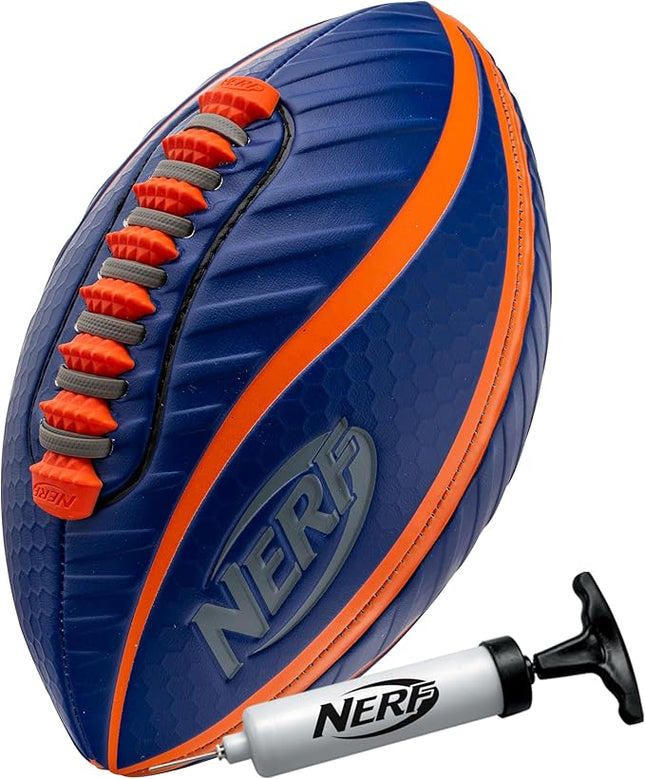 Nerf Spiral Grip Footballs - Patented Spacelace for Ultimate Spirals - Machine Stitched Construction - Pump Included - Junior or Mini - Blue/Orange or Green/Black