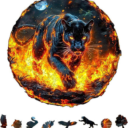 Wooden Puzzles for Adults - Flame Panther Wood Puzzles Adult - Unique Animal Shape Wooden Jigsaw Puzzles for Adults - Birthday Gifts for Puzzle Lovers, Family (13.4 * 13.2in)