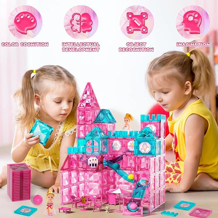 Magnets Tile Set, Upgrade DIY Castle Theme 160 PCS Building Blocks Magnets Toys, 3D Magnet Puzzles Stacking Blocks for Boys Girls - Learning by Playing Games to Improve Imagination & Creativity