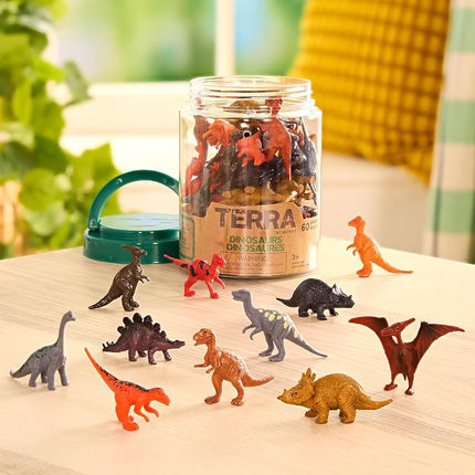 Terra by Battat – 60 Pieces Dinosaur Figures Assorted Mini Plastic Animals for Kids Birthday Party Supplies Decorations Educational Toy Playset 3+ Years